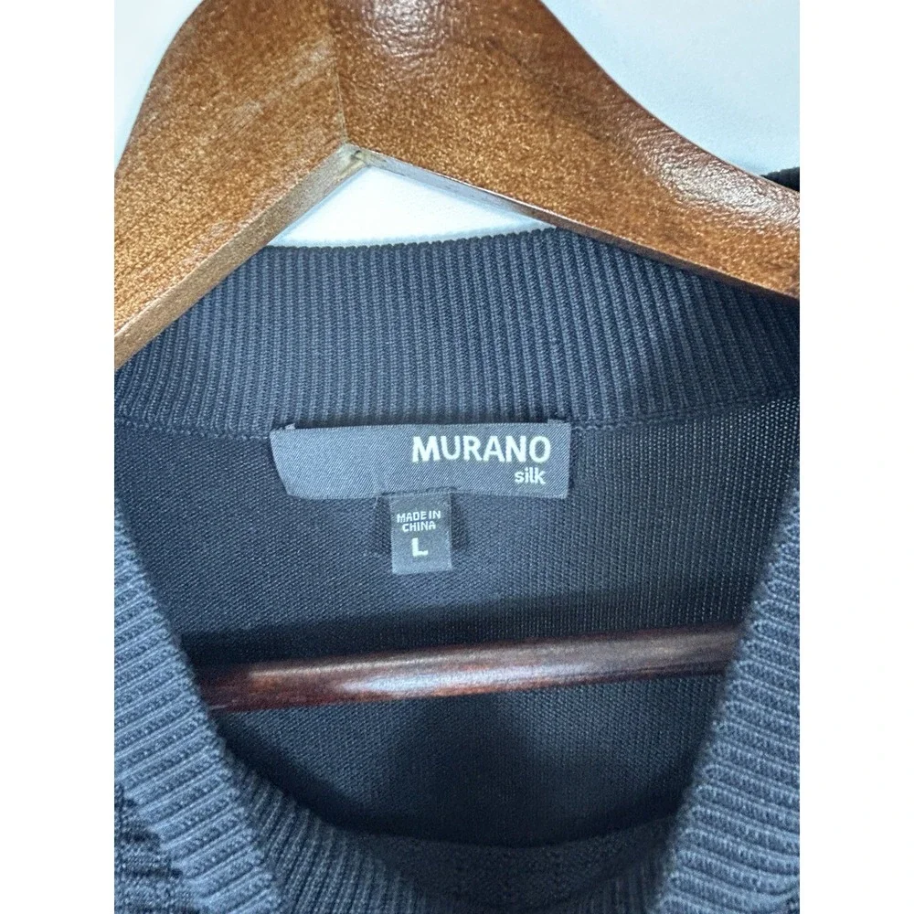 Murano 100% Silk Ribbed Knit‎ Sweater Long Sleeve Black Size L Y2K Friends Joey